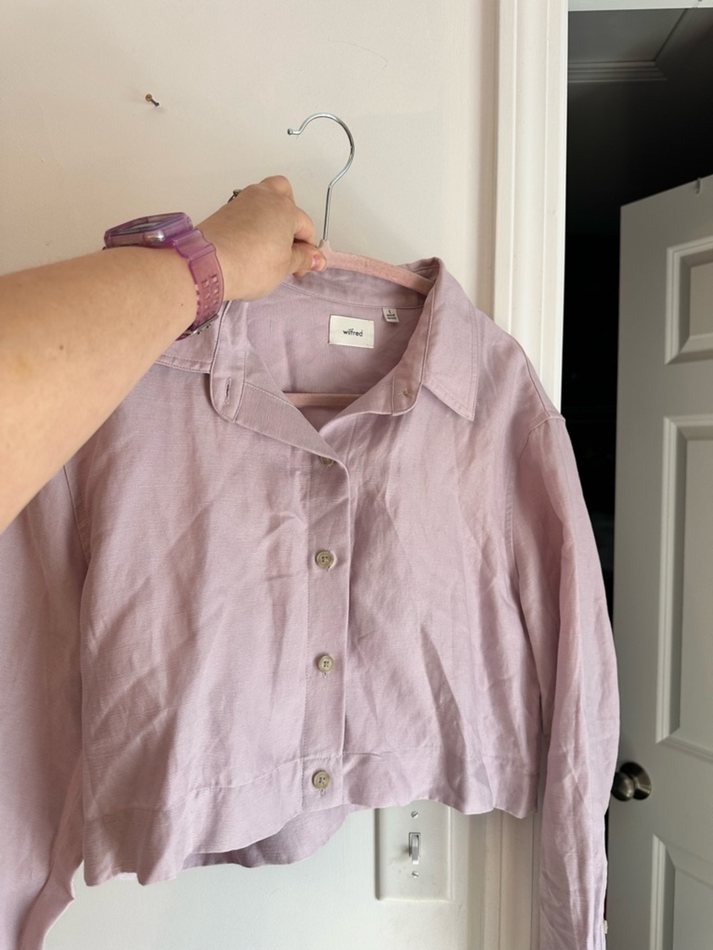 Aritzia Wilfred Cropped Lilac Button-Front Shirt with Matching Skirt set - Picture 10 of 10